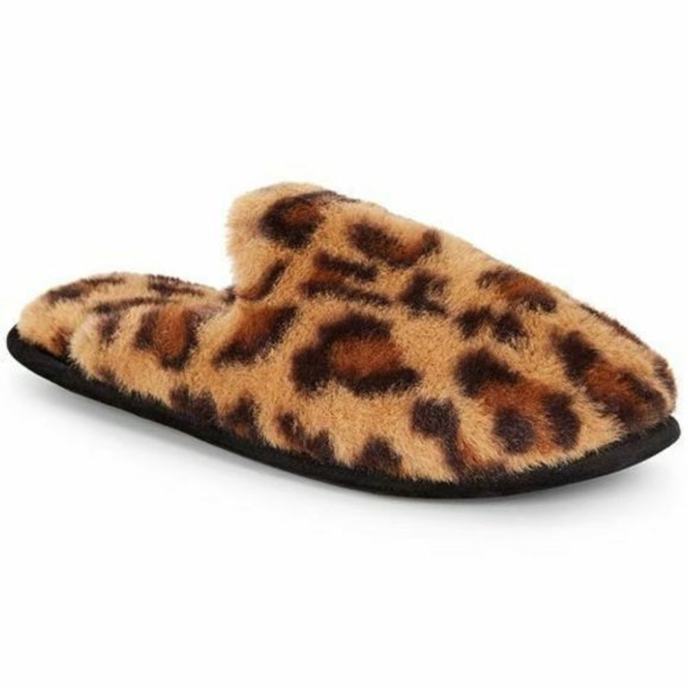 INC Leopard Faux-Fur Slide-On Soft Slippers‎ NWT